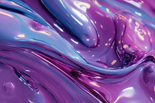 Close-up of flowing, glossy abstract with shades of purple, blue and pink reflecting light