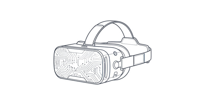 Outline VR Headset with Circuit Board Pattern Vector Illustration