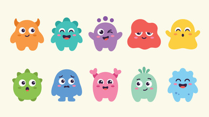 Obraz premium Cute colorful monster mascot characters with playful facial expressions vector