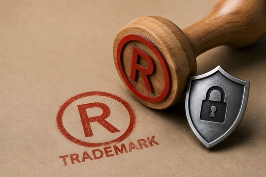 Trademark registration with a shield for the concept of Intellectual property protection.
