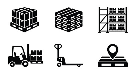 Logistics Equipment Silhouettes Pallets Shelves Forklifts And Hand Trucks Silhouette © asma