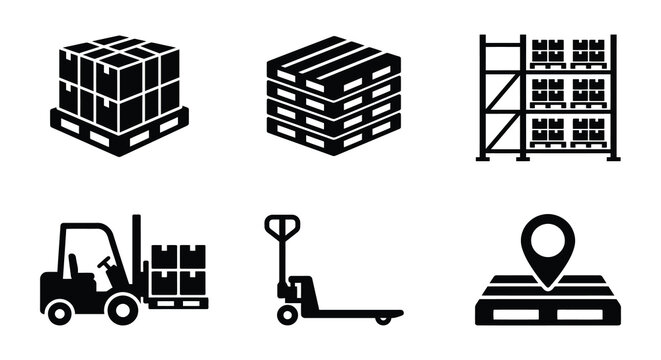 Logistics Equipment Silhouettes Pallets Shelves Forklifts And Hand Trucks Silhouette