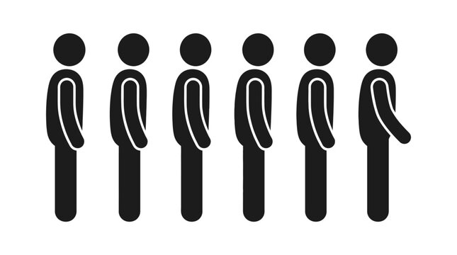 People standing in a straight line vector illustration showing a group of human stick figures waiting in a queue