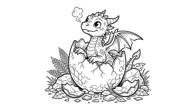 Baby Dragon Hatching from Egg Coloring Page image photo