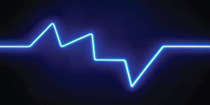 Abstract blue neon glowing heartbeat ecg rhythm signal with heartbeat healthcare technology diagnostic measurement electric emergency clinical heartrate medicine analysis monitoring