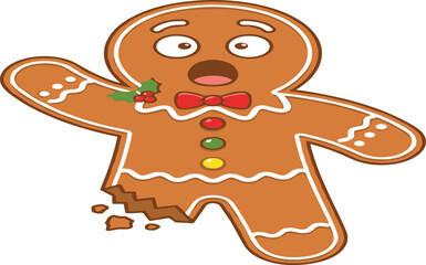 Obraz premium Funny Broken Christmas Gingerbread Cookie Character with Surprised Expression Holiday Biscuit Cartoon Vector Illustration Isolated on White Background