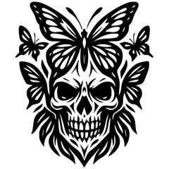 Fototapeta premium Skull and Crossbones Vintage Gothic Tattoo Vector Illustration Symbol of Death and Wild Tribal Horror Art