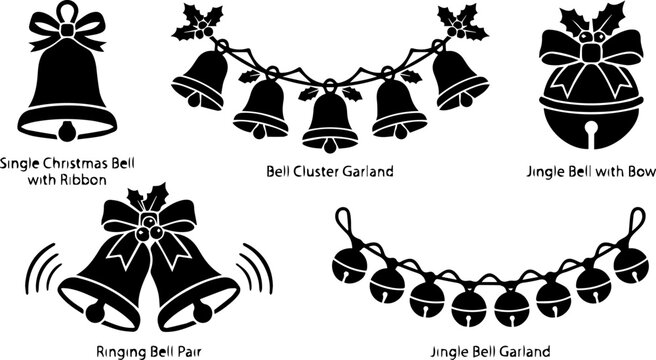 Christmas Bell Cluster Garland Silhouette Set &ndash; Jingle Bell, Holiday Decoration, Festive Icons
