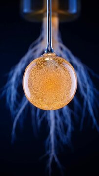 High voltage electrical discharge experiment showing plasma arcs in a dark laboratory setting.