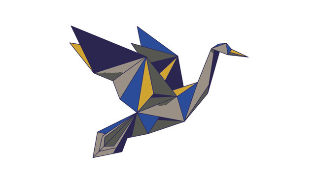 Origami Crane Flying Abstract Geometric Low Poly Art