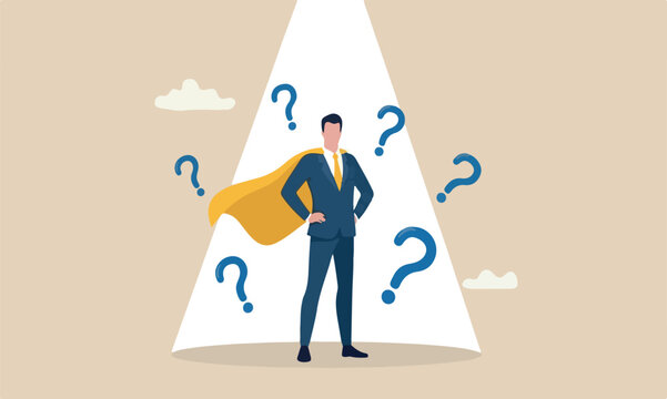 Best success candidate, search for talent, outstanding staff or discover high performance employee, leadership, hiring or recruitment concept, confidence businessman superhero with spotlight shining