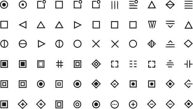 Minimal Geometric Shape Line Icon Set with Circle Square Triangle and Diamond
