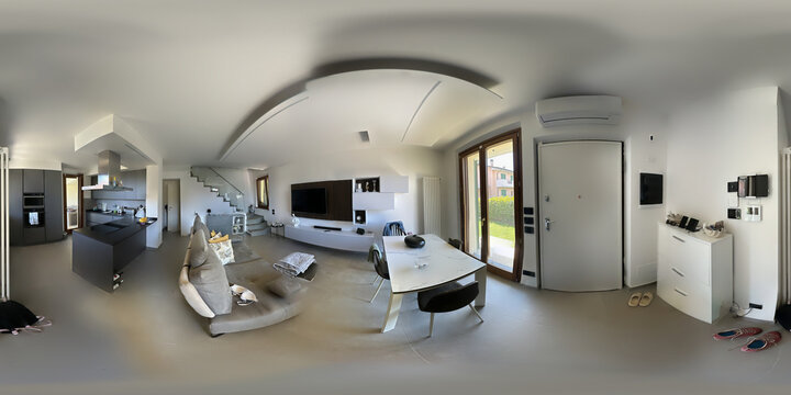 Modern home entrance interior with contemporary design in 360 degree spherical panorama