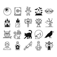 Obraz premium Halloween line art icons collection spooky symbols for seasonal designs and creepy celebrations