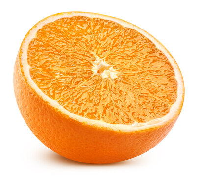 Vibrant orange half element. Ripe citrus fruit isolated white background with clipping path