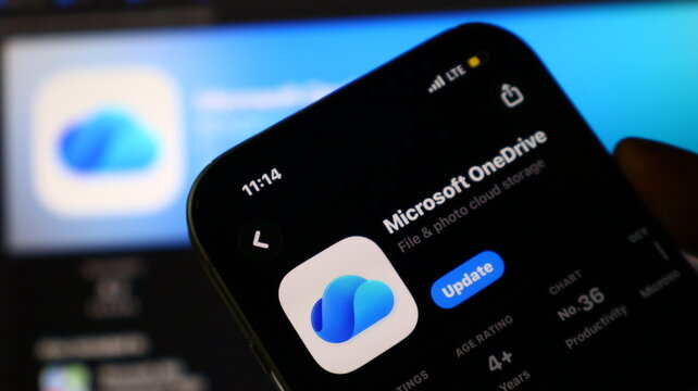 Microsoft OneDrive app on smartphone screen with login button