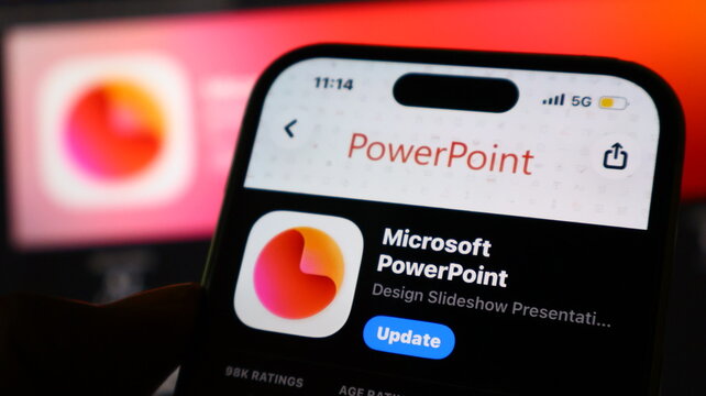 Smartphone screen displaying Microsoft PowerPoint app update