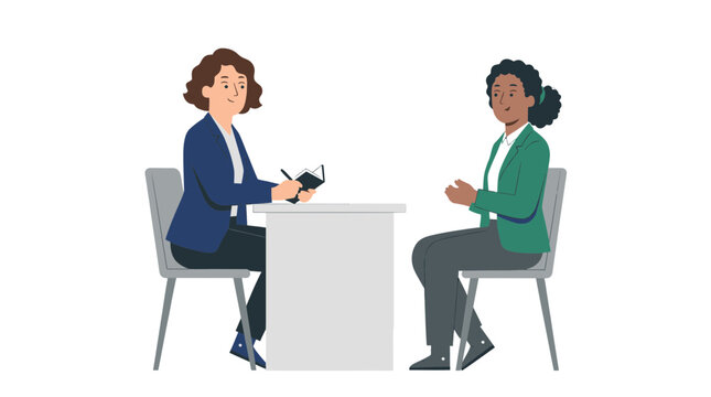 Job Interview: Two Women Discussing Careers, One Taking Notes