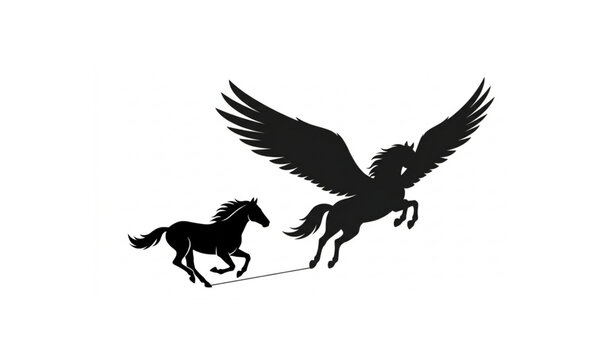 Conceptual business metaphor vector illustration of galloping horse casting a flying pegasus wings shadow for freedom and big dreams