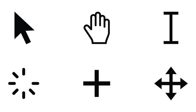 Computer mouse cursor icons vector set with pointer hand text selector loading and move arrows.