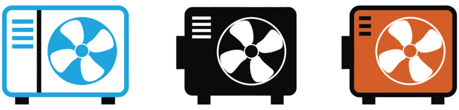 AC Outside Unit Icon Set Featuring Outdoor Air Conditioner Condenser HVAC Cooling System and Ventilation Vector Designs