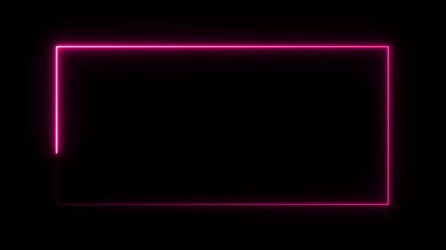 Glowing Neon light rectangle frame loading icon background in retro style, 4k video animation. 