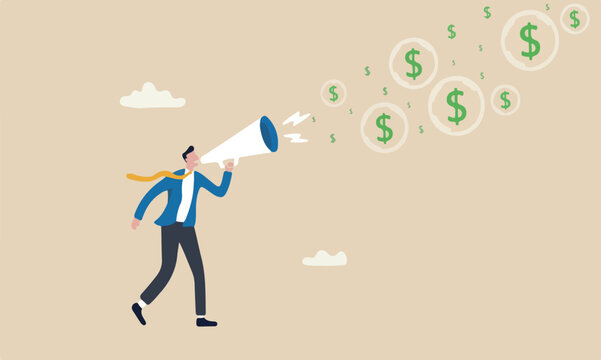 Stock market bubble share price rising up from speculation from greedy investor or overvalued company concept, greedy businessman investor blowing bubbles with dollar sign money into the air