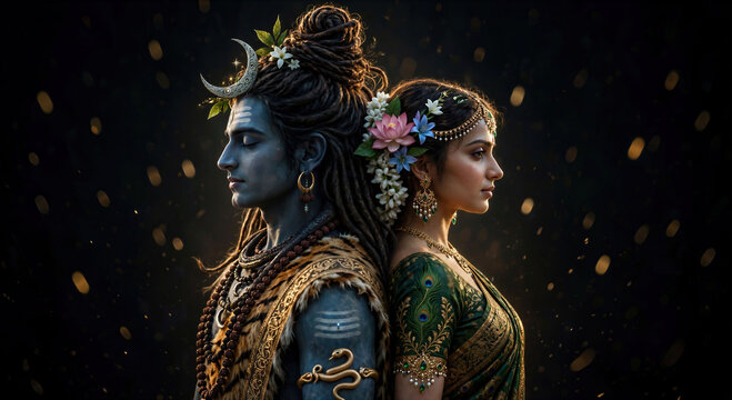 Lord Shiva and Goddess Parvati Divine Couple Celebrating Diwali Festival of Lights