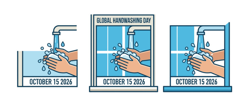 Flat vector illustration of hands washing with soap and water