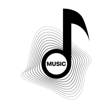 Music note icon with abstract sound wave lines minimal audio symbol vector illustration