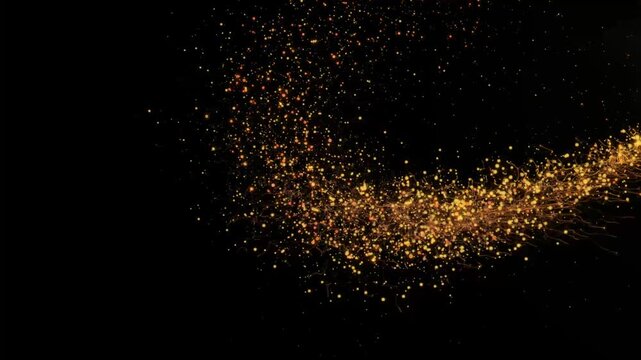 Golden Magic Glitter Sparkle Trail Animation , Glowing Star Dust Light Path , Twinkling Fairy Particles Swirl Loop , Luxury Bokeh Glow Effect  Black Background with Alpha Channel, Green Screen. 4K