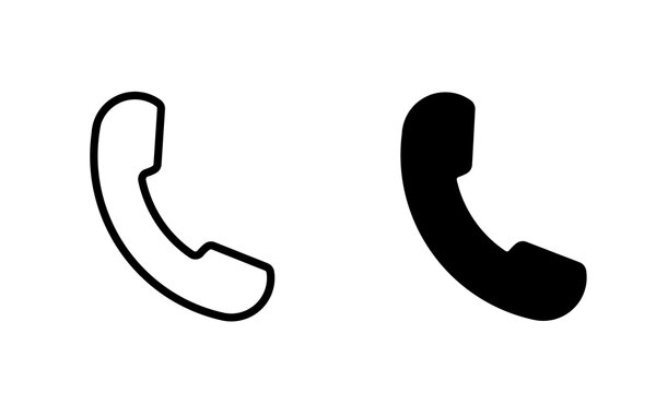 Black telephone handset receiver outline and solid icon set png file with transparent background
