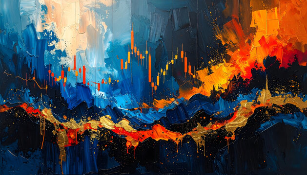 Oil painting stock chart with expressive colorful brushstrokes captures dynamic emotional deep fine art atmosphere generative AI
