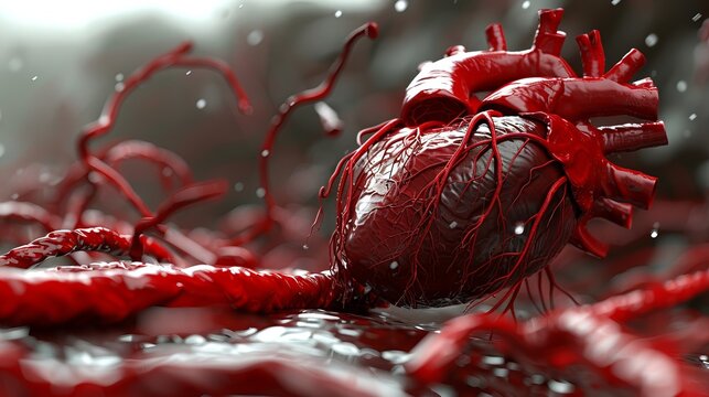 Illustration of the human cardiovascular system featuring the heart and major arteries