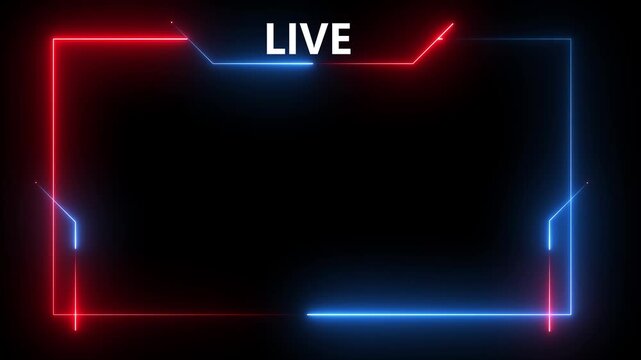 Live Streaming Neon Frame Animation Loop with Red and Blue Glowing Borders HUD Overlay Element Isolated on Black Background for Esports Gaming