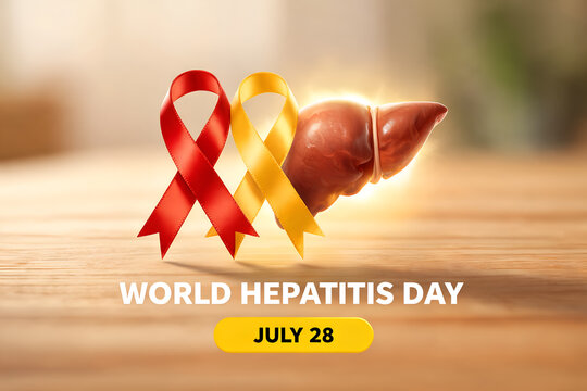 Red yellow ribbons liver symbol for world hepatitis day july 28 awareness support campaign