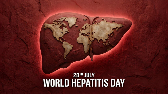 World hepatitis day 28th july abstract liver with world map symbolizing global health protection challenge