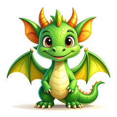 Fototapeta premium Cute little baby dragon standing proudly smiling with tiny wings in cheerful kawaii style generative AI
