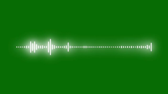 White sound wave spectrum on green screen background, podcast audio frequency signal meter, music equalizer rhythm bars overlay effect 4k video, chroma key sound wave visualization loop.