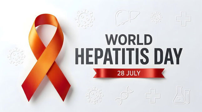 World hepatitis day bright orange ribbon medical icons health awareness virus dna liver