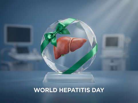 World hepatitis day liver organ in crystal award on desk medical healthcare technology concept