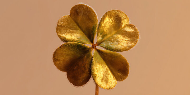 A golden four-leaf clover symbolizing luck and prosperity, set against a soft, warm background
