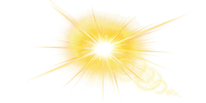 Bright yellow sun flare burst with rays a radiant golden star burst or lens flare effect isolated on a white background sun ray sunburst abstract background sunshine isolated sunlight