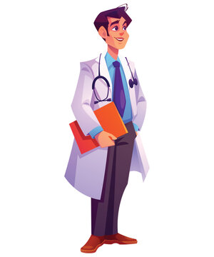 Male Doctor Holding Folder Cartoon Illustration