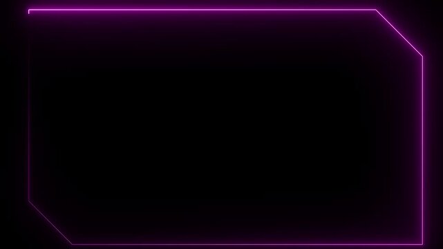 Glowing pink neon geometric frame border animation on black background abstract futuristic. Futuristic blue neon frame with glowing geometric lines. Futuristic digital tech design.