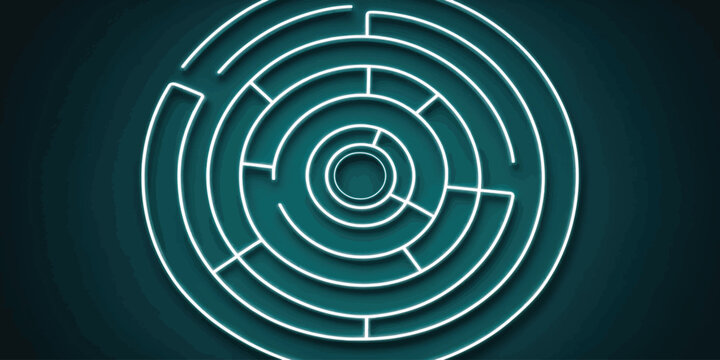 Circular maze puzzle concept representing complex problem solving with labyrinth circular solution challenge decision strategy complexity thinking abstract structure intelligence