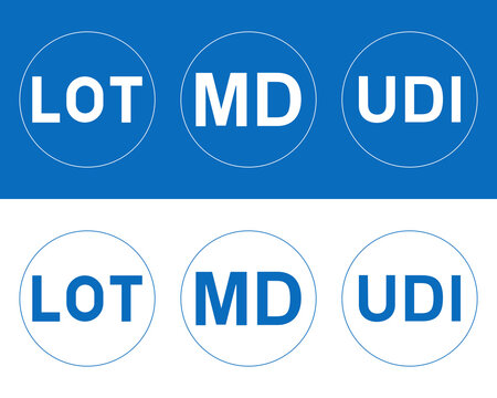 Medical device labeling symbols showing lot number model designation and unique device identifier for healthcare packaging