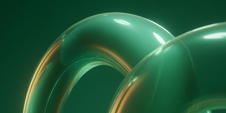 Abstract green glass tube or torus shape with light reflections