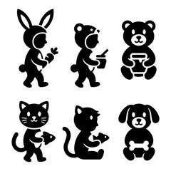 Obraz premium Set of cute animal kids costumes and pets vector icons