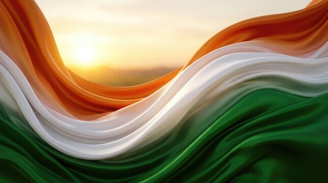 India independence day background waving tricolor flag with sunrise